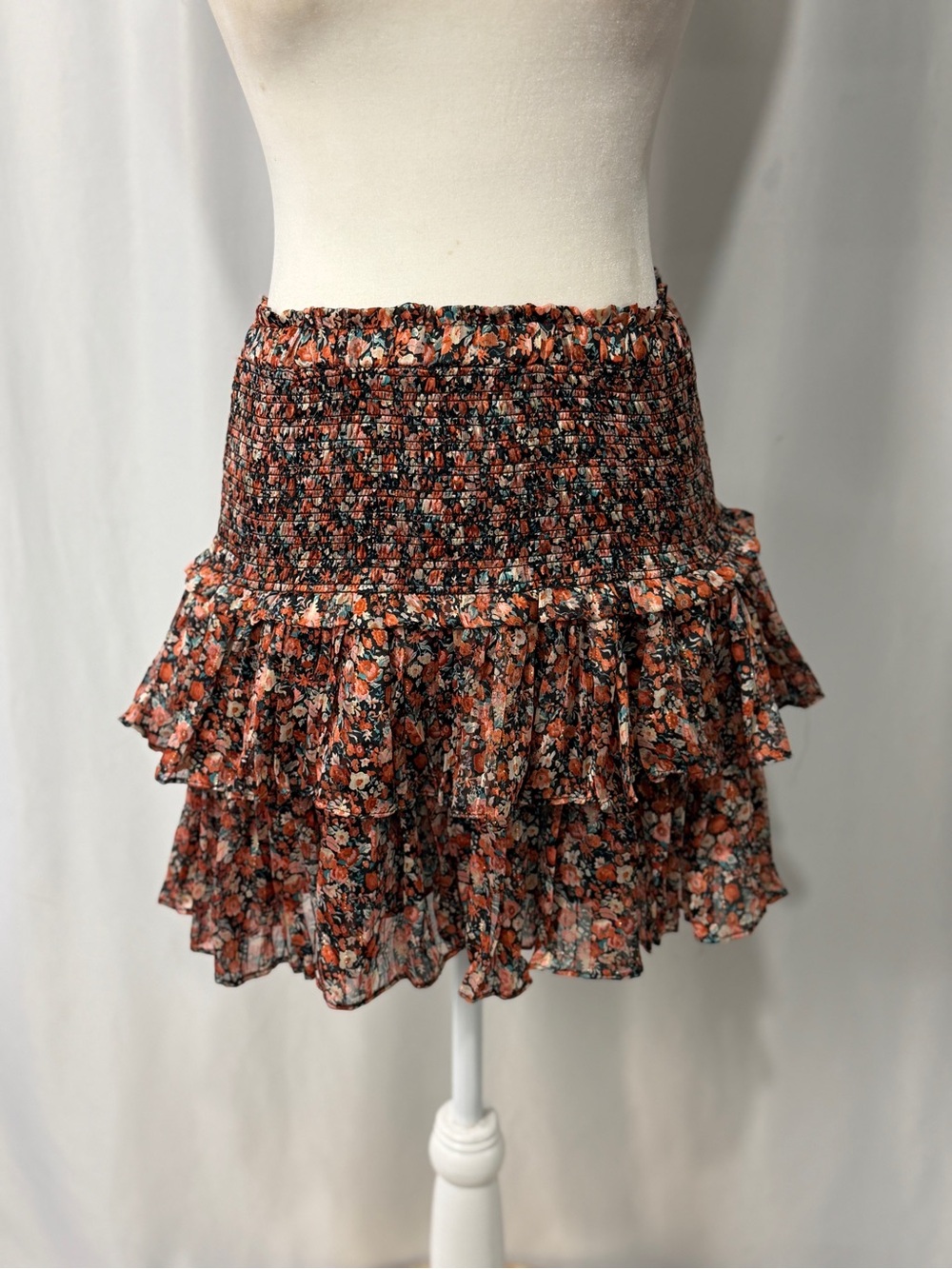 Reset by Jane Michelle SmockTiered Floral Ruffle Mini Skirt Sz Large